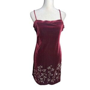 Jalate Size Medium Burgundy Red Velvet Silver Glitter Dress Romantic Goth Y2K